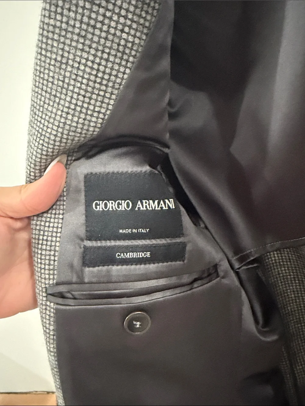 Giorgio Armani Classic Gray Men's Blazer with Blue Lapel Pin